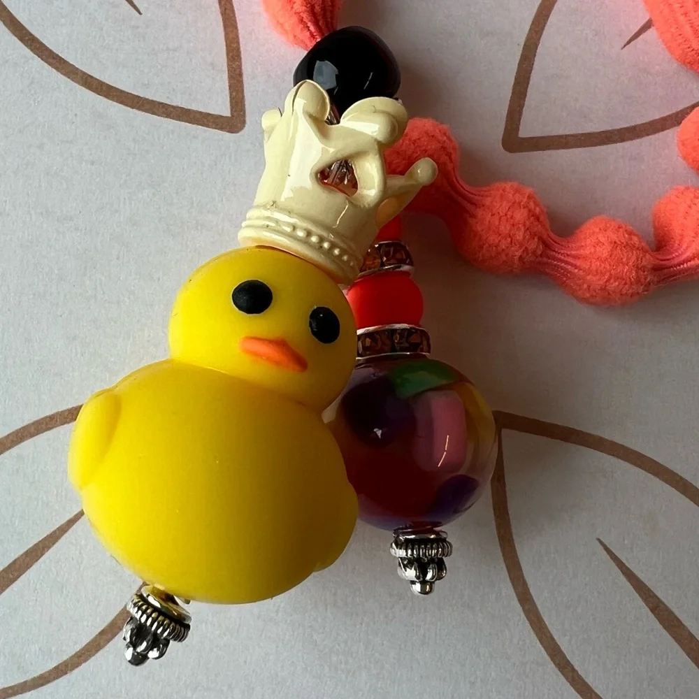 Beaded Mickey and Rubber Duck Hair Ties - Black and Orange Ties